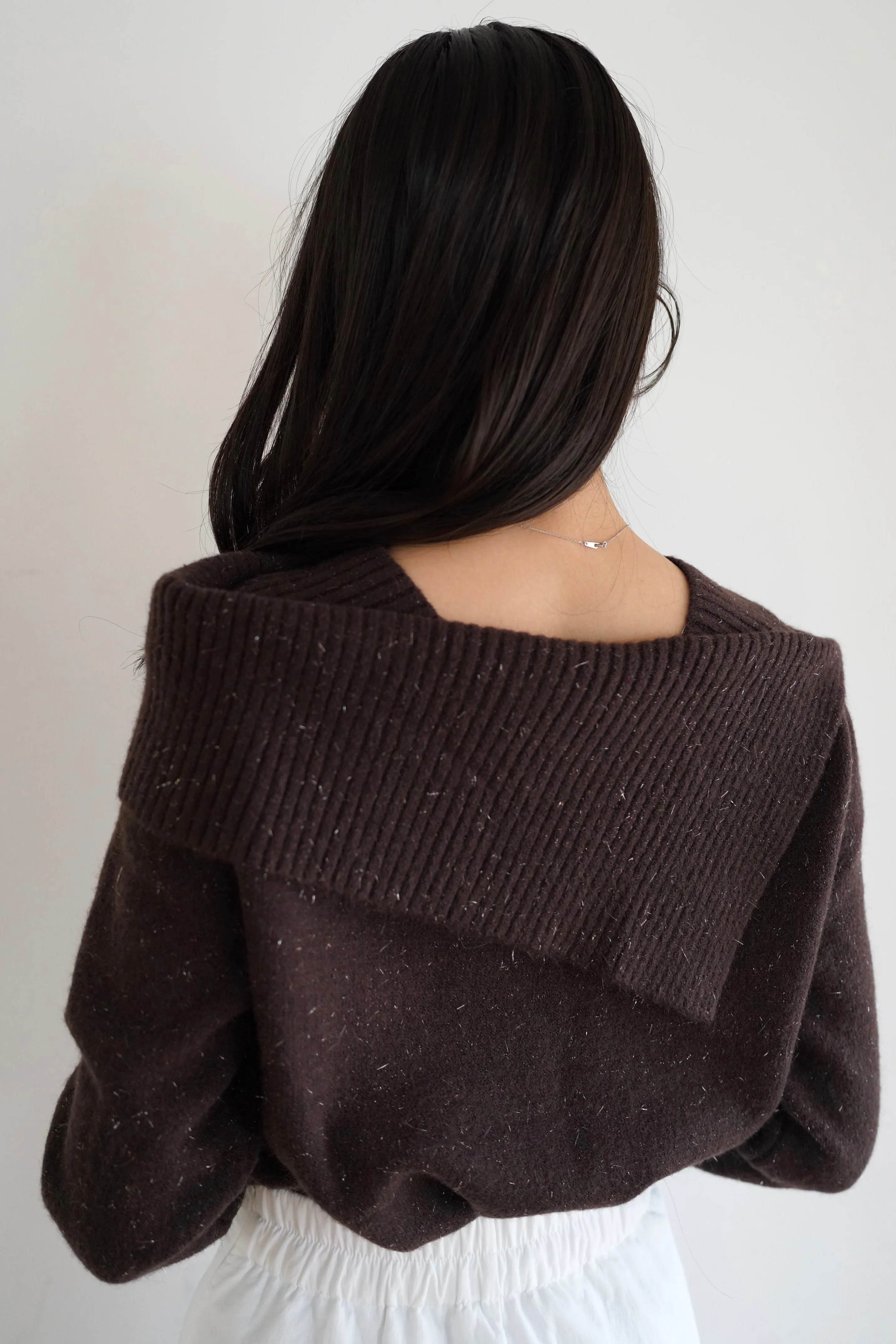 Lamé off shoulder knit