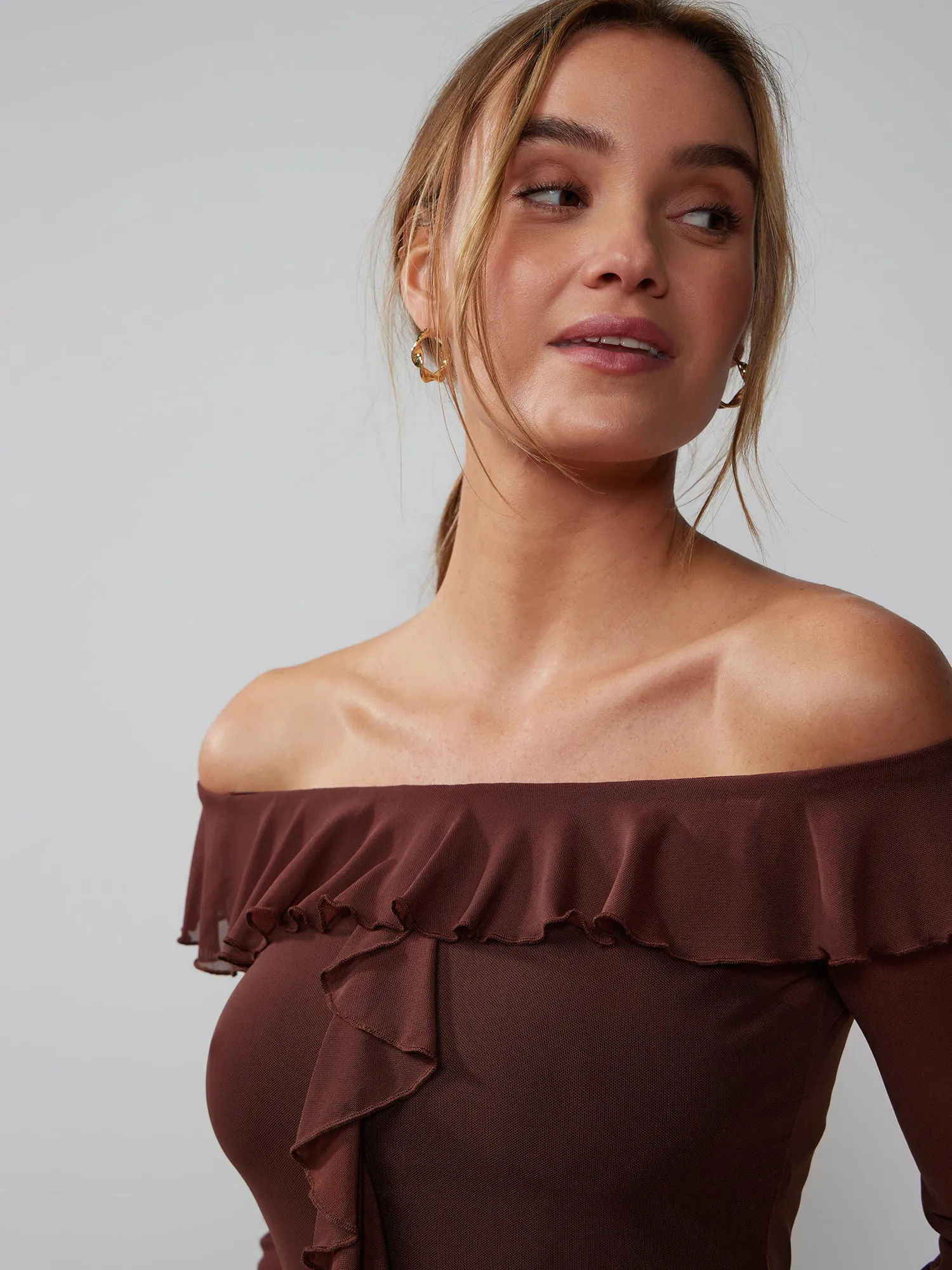 Long Sleeve Off Shoulder Ruffle Top