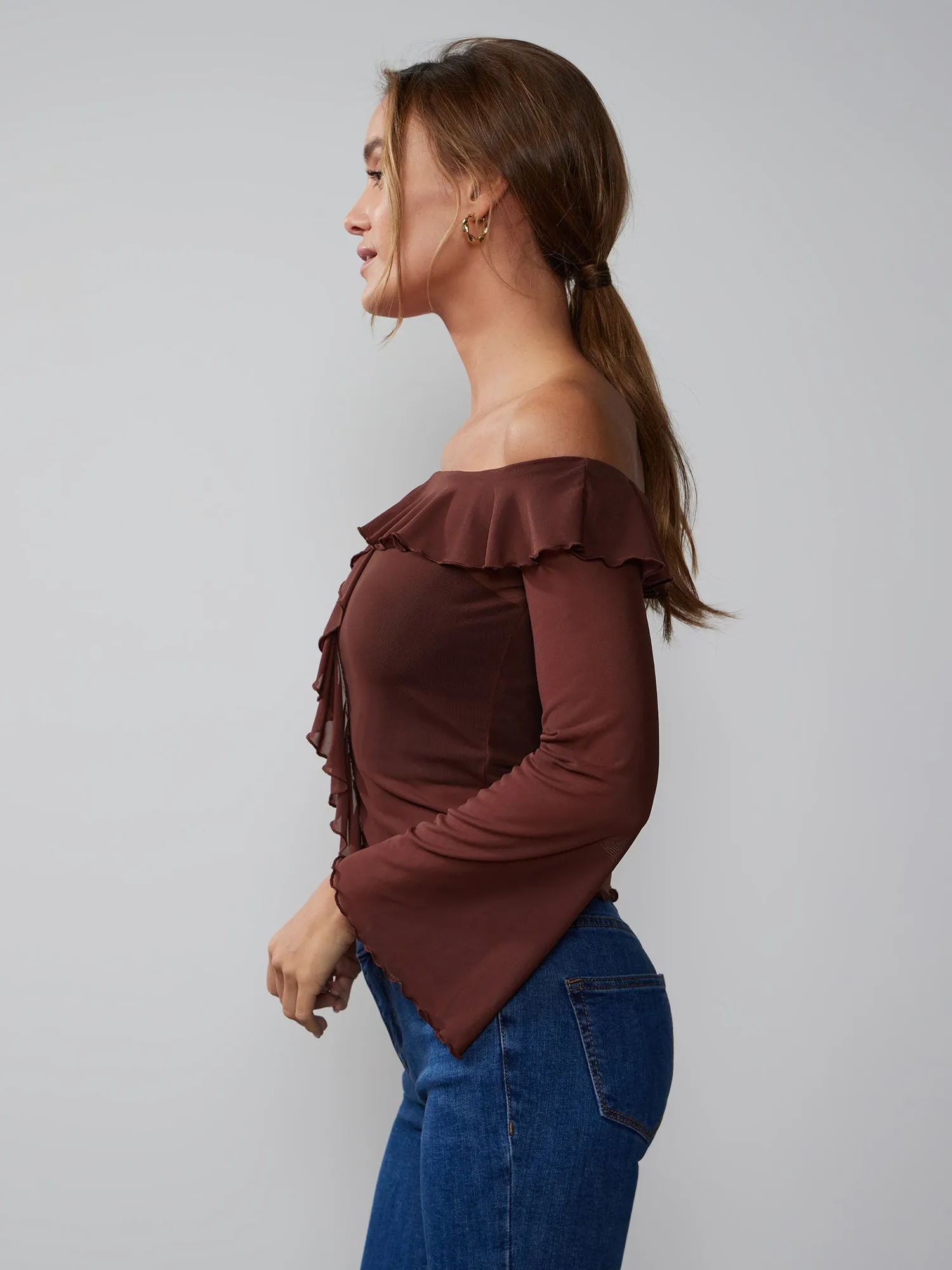 Long Sleeve Off Shoulder Ruffle Top