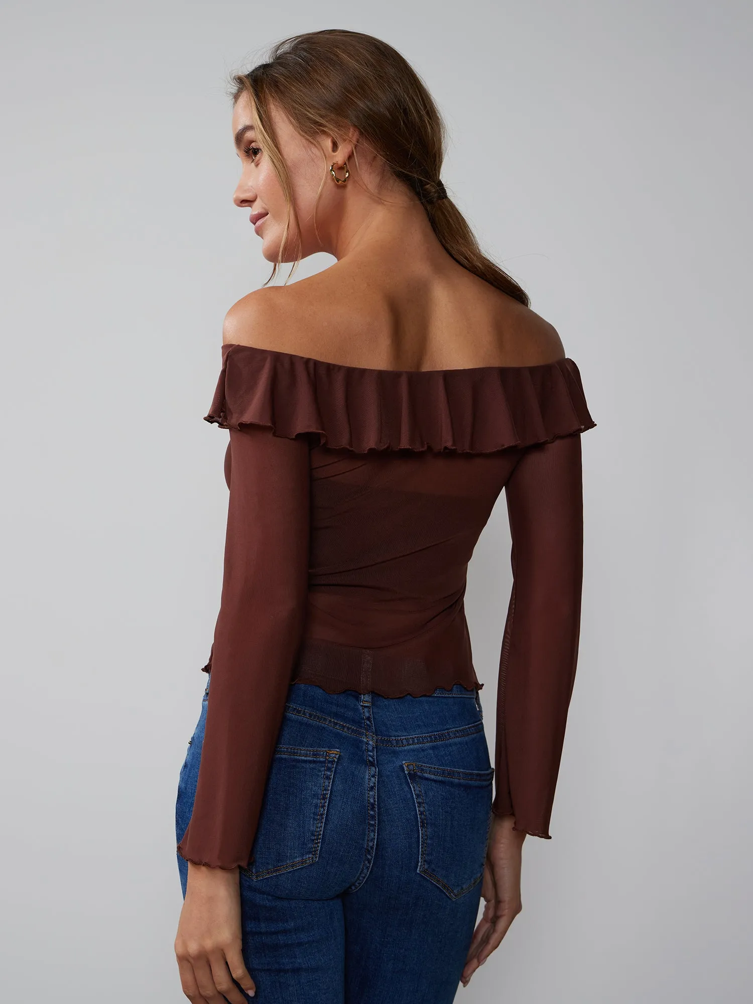 Long Sleeve Off Shoulder Ruffle Top