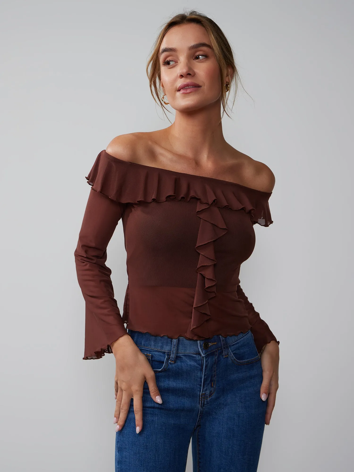 Long Sleeve Off Shoulder Ruffle Top