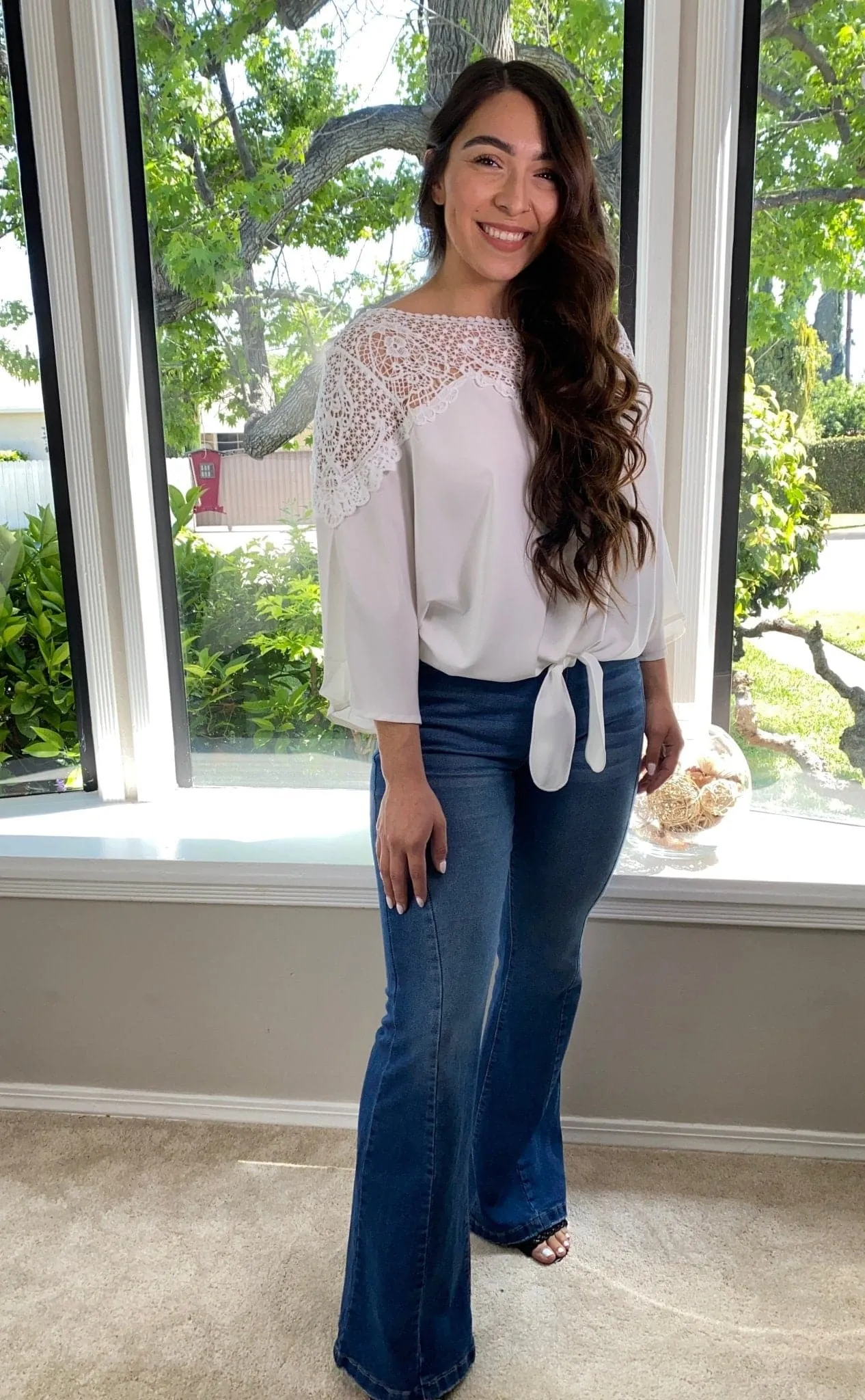 Lovely in Lace Bell Sleeve Blouse - White