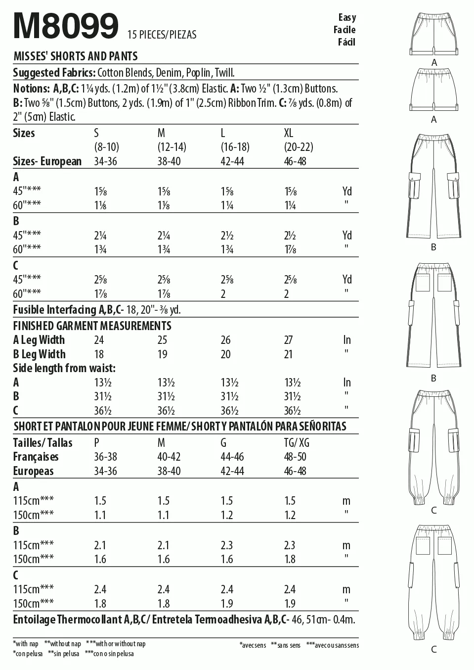 McCall's Pattern M8099 Misses' Shorts & Pants