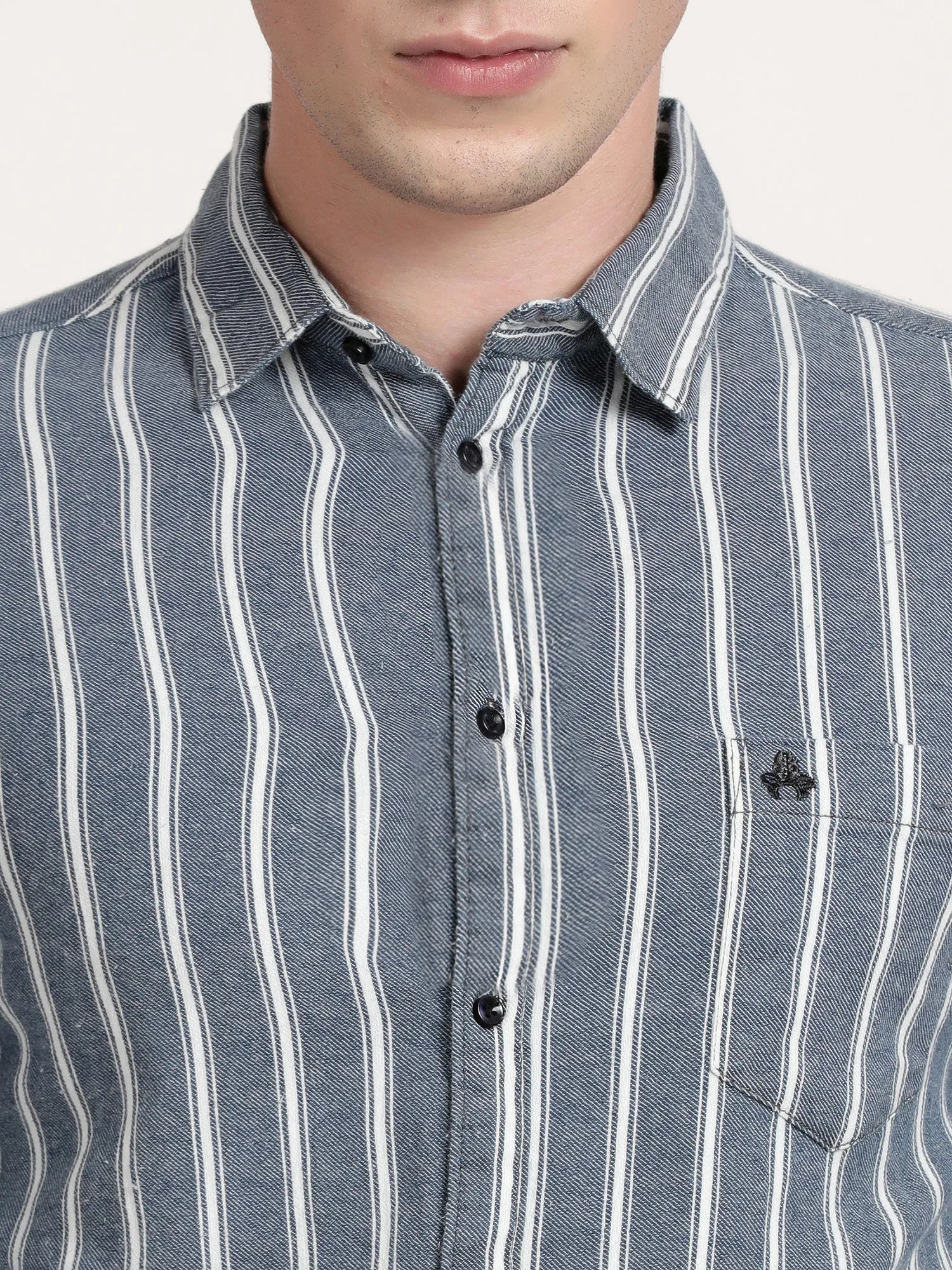 Men Grey Stripped Formal Shirt (GBRJ6005)