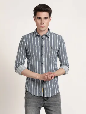 Men Grey Stripped Formal Shirt (GBRJ6005)