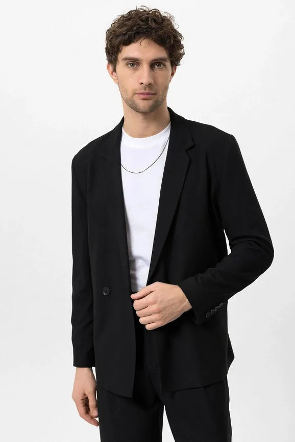 Men's Black Single-Button Double-Breasted Blazer