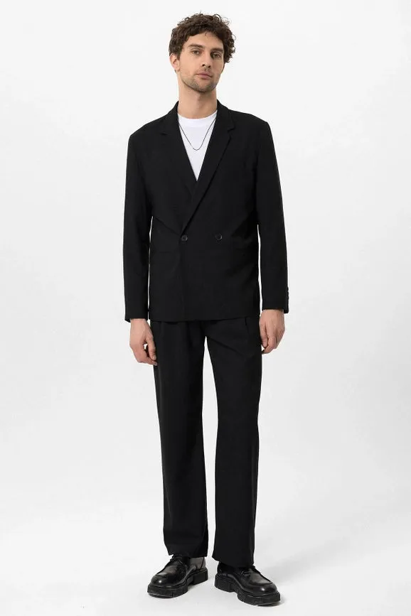 Men's Black Single-Button Double-Breasted Blazer