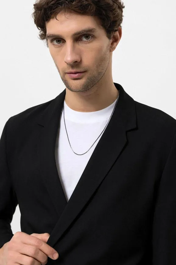 Men's Black Single-Button Double-Breasted Blazer