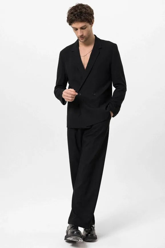 Men's Black Single-Button Double-Breasted Blazer