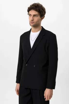 Men's Black Single-Button Double-Breasted Blazer