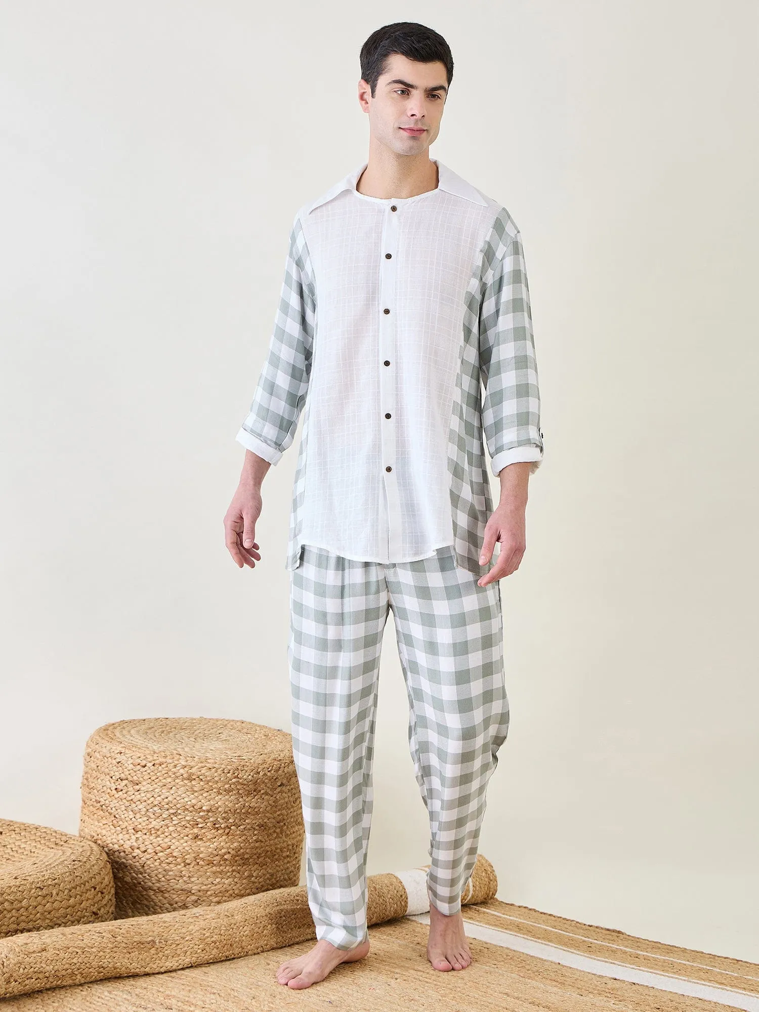 Mens Sage Checks Co-ord Set