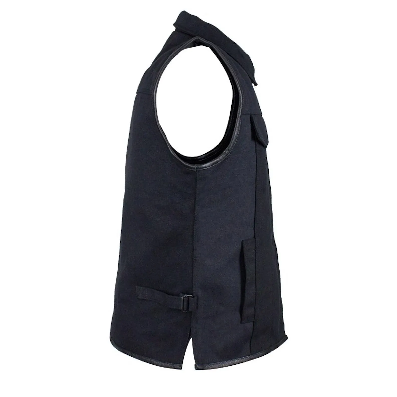 Mens Single Panel Back Black Canvas Motorcycle Vest With Gun Pockets