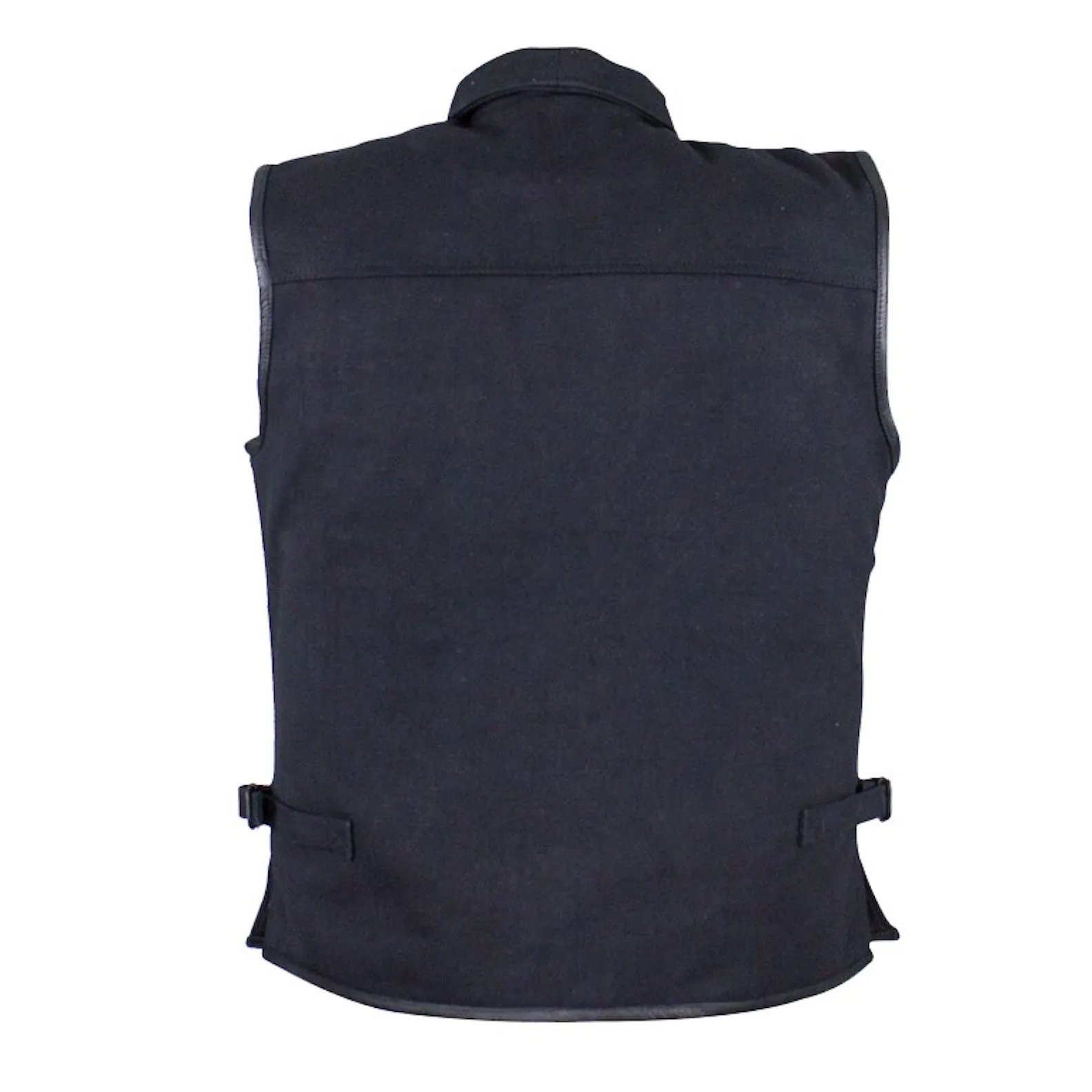 Mens Single Panel Back Black Canvas Motorcycle Vest With Gun Pockets