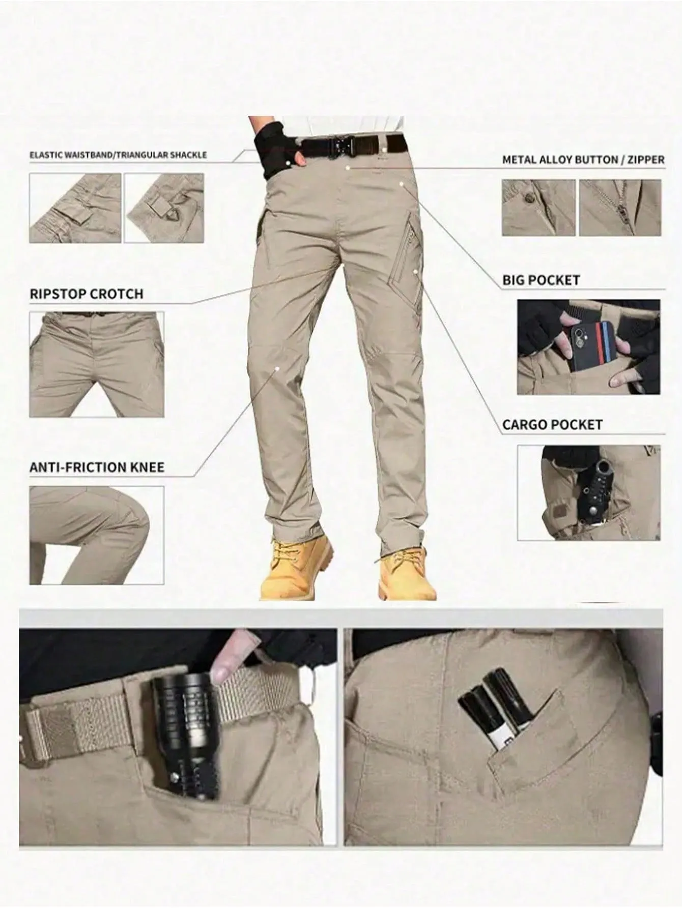 Men's Zipper Detail Workwear Pants Men's Convertible Hiking Pants