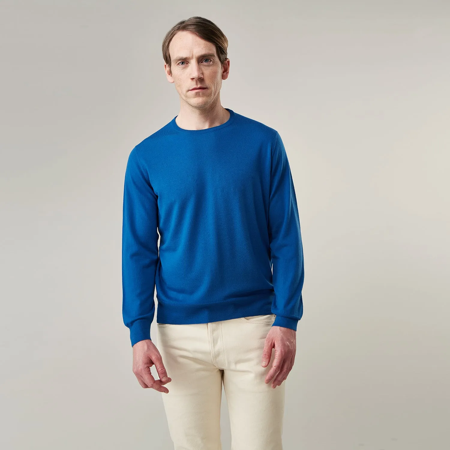 Ocean Blue Merino Kingston Crew Neck Jumper