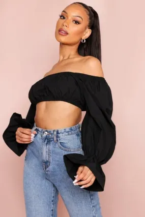 Off Shoulder Full Puff Sleeves Crop Top