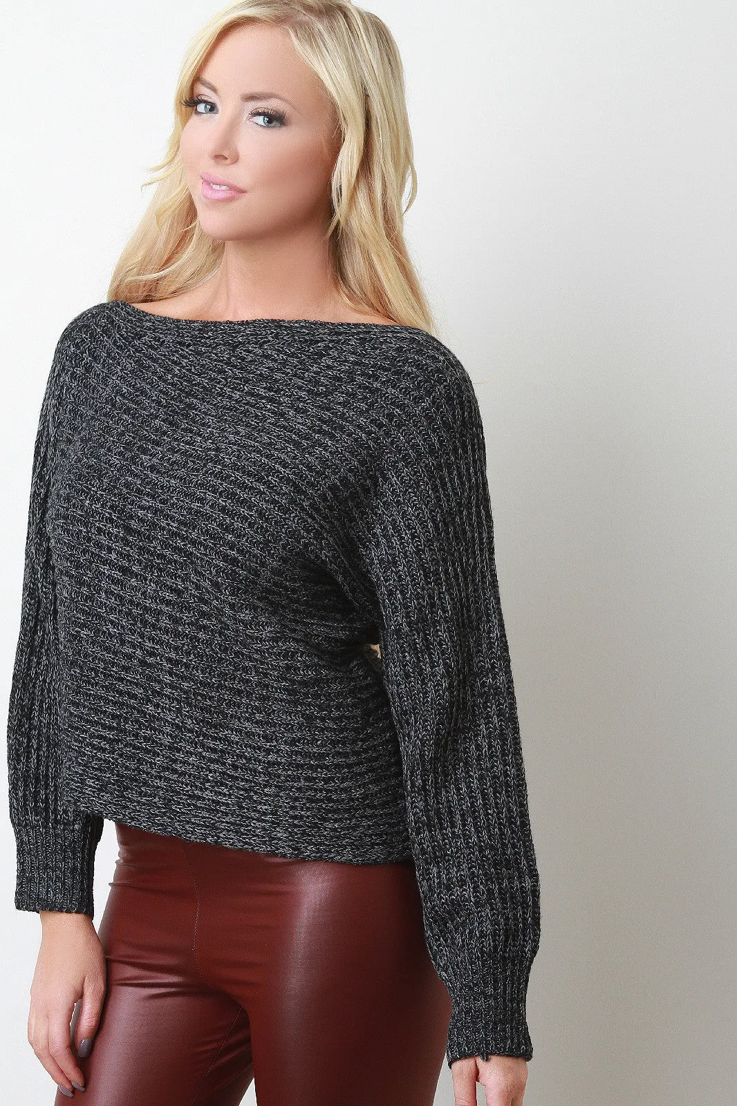 Off The Shoulder Melange Knit Sweater