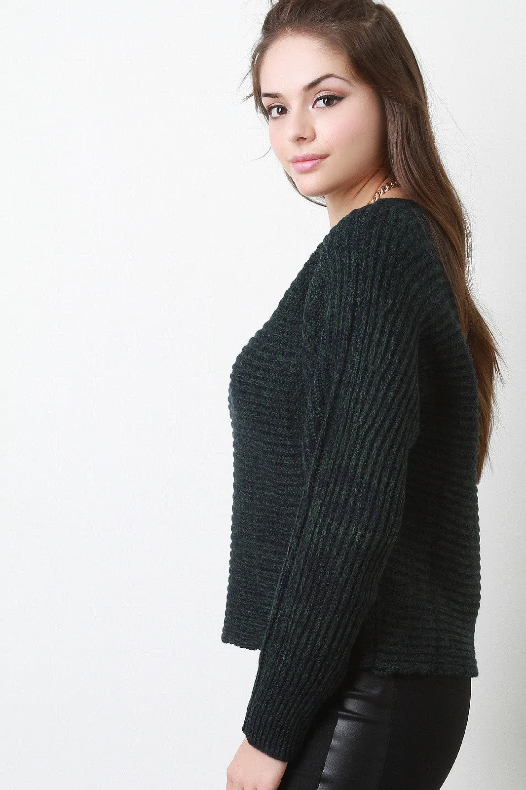 Off The Shoulder Melange Knit Sweater