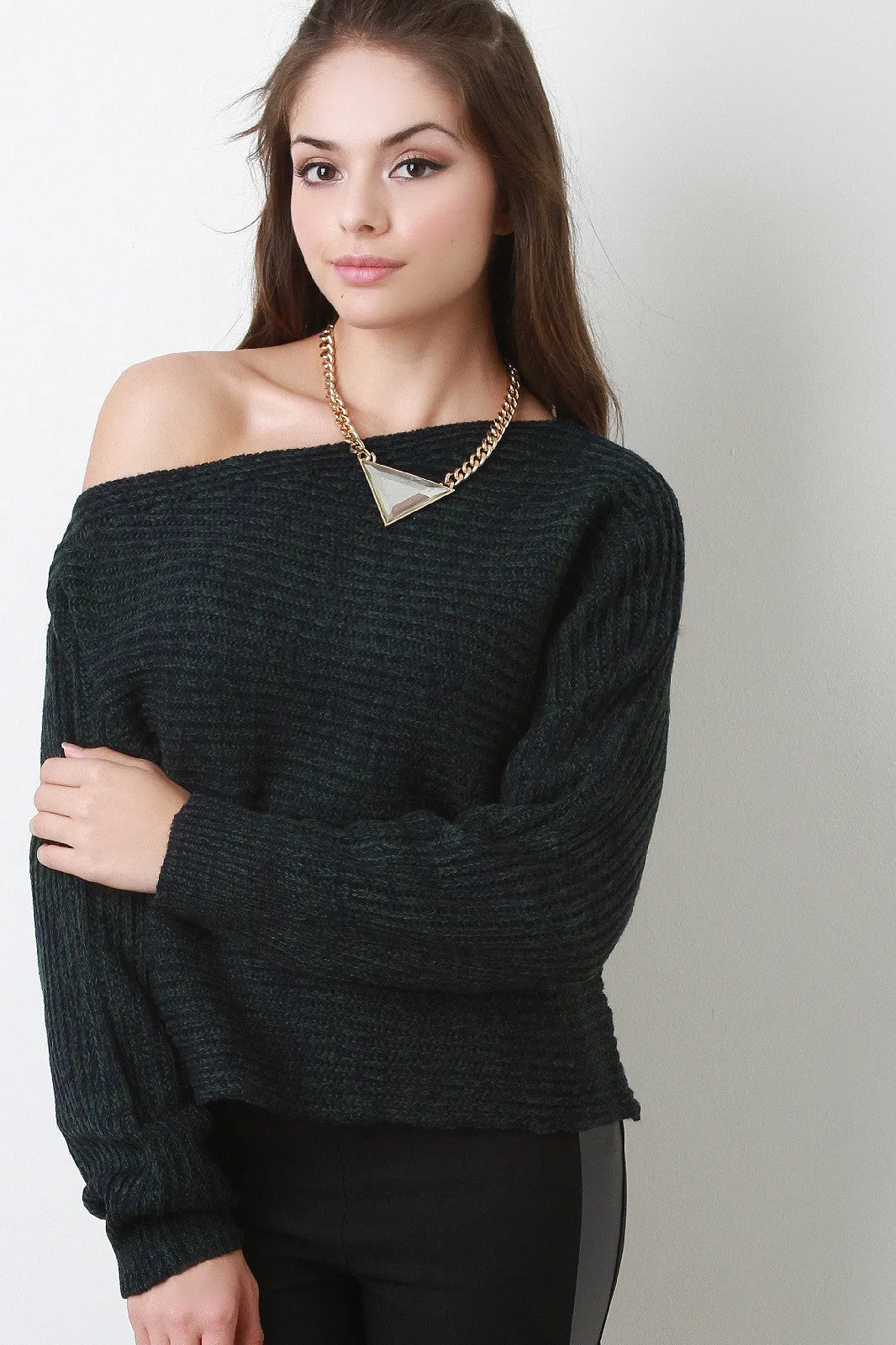 Off The Shoulder Melange Knit Sweater