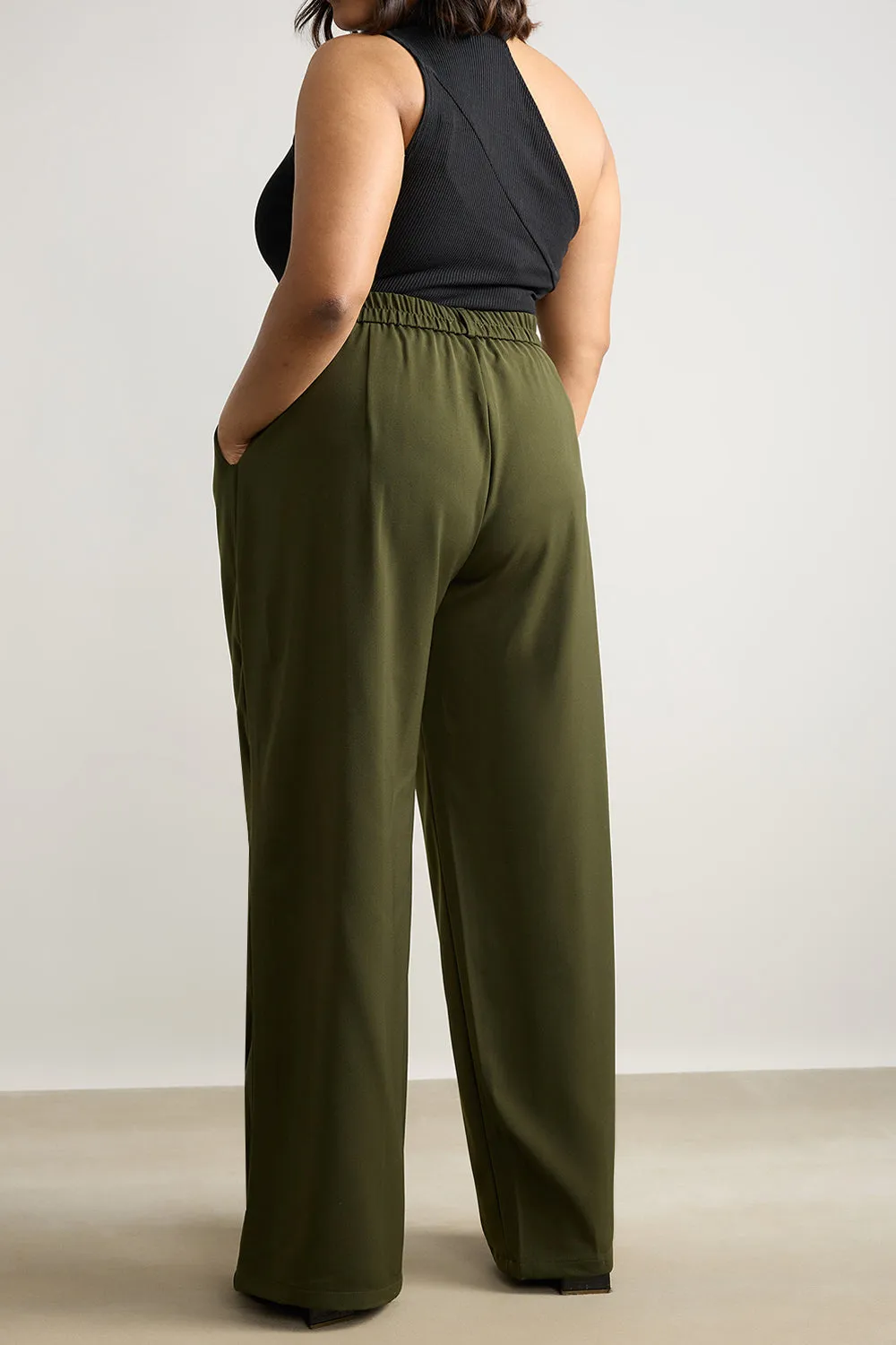 Olive Pleated Straight Fit Curve Korean Pant