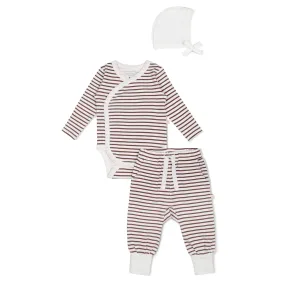 Organic Kimono Onesie & Pants Set | Plum Stripes