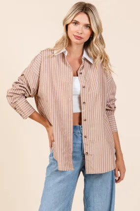 Oversized Button Down Collared Stripe Shirt Blouse