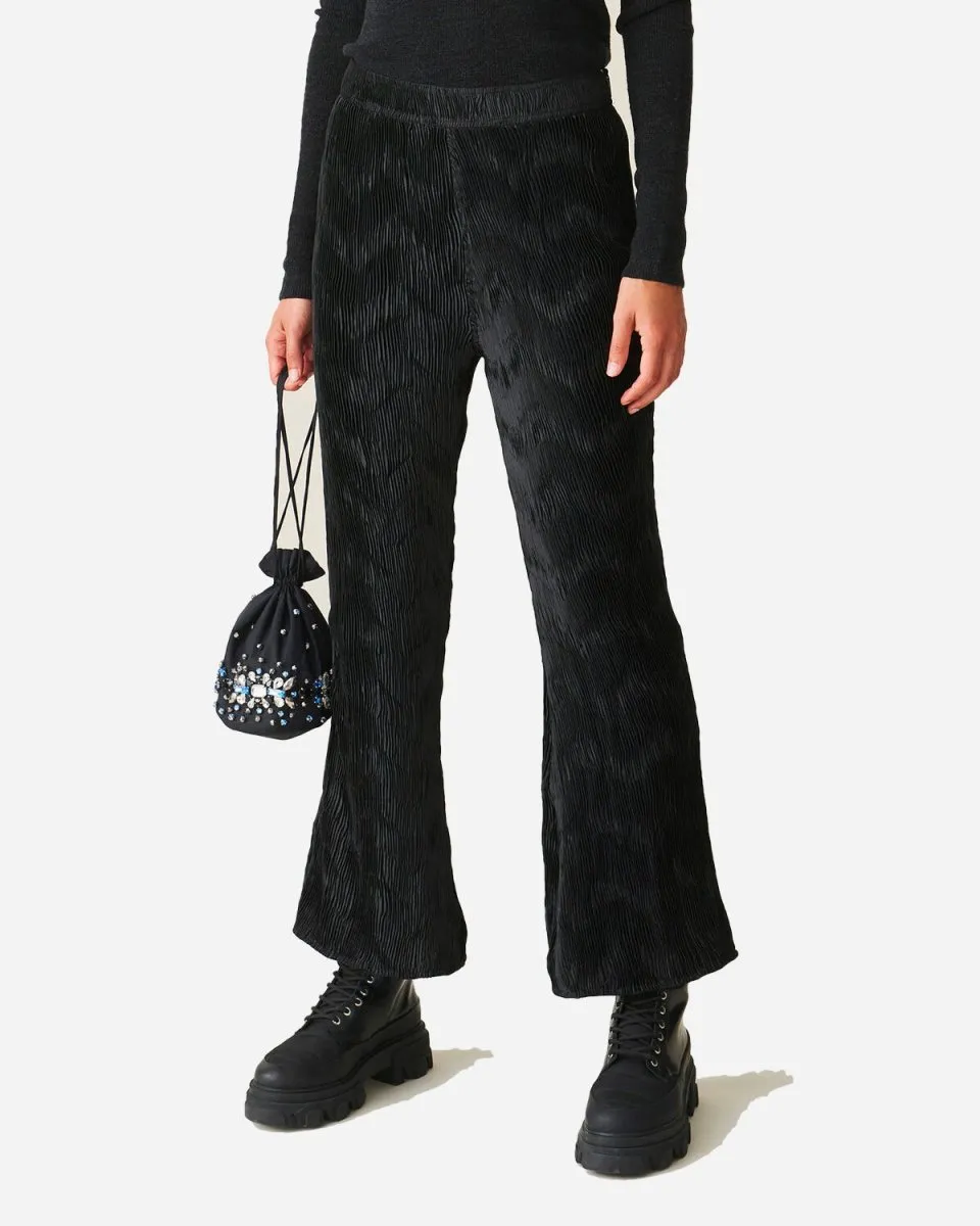 Pleated Satin Pants - Black