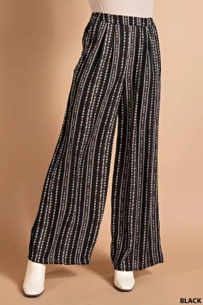 PRINT PLEATED WIDE LEGS MAXI PANTS