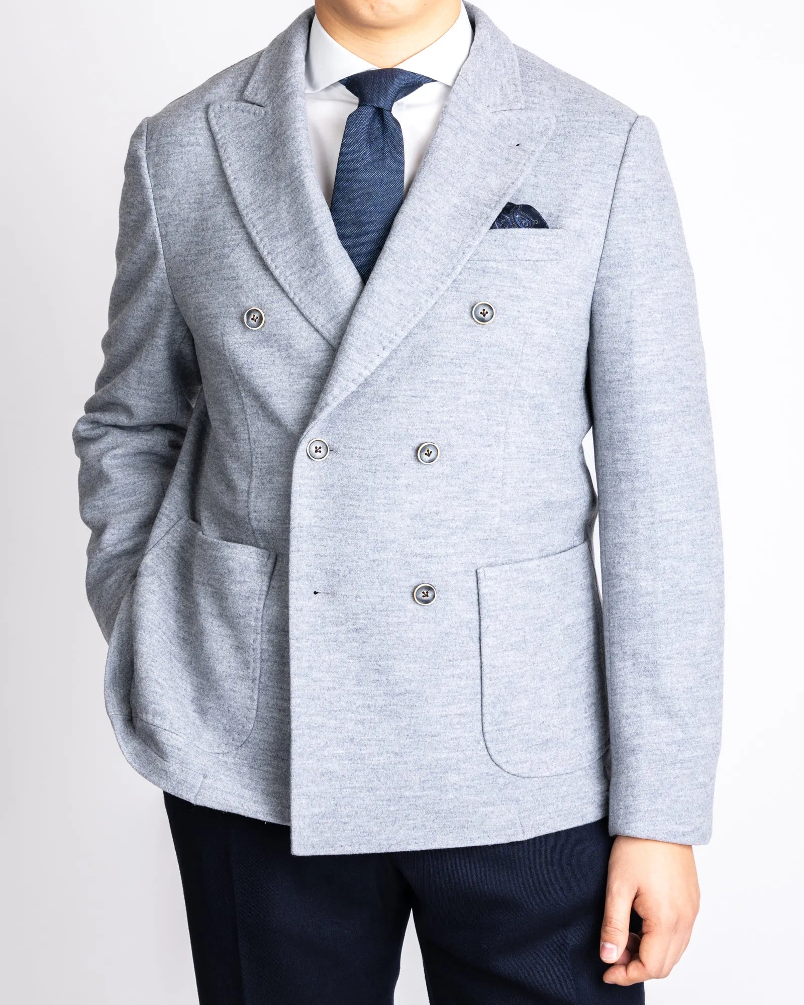 RC Grey Flannel Knit Stretch DB Blazer