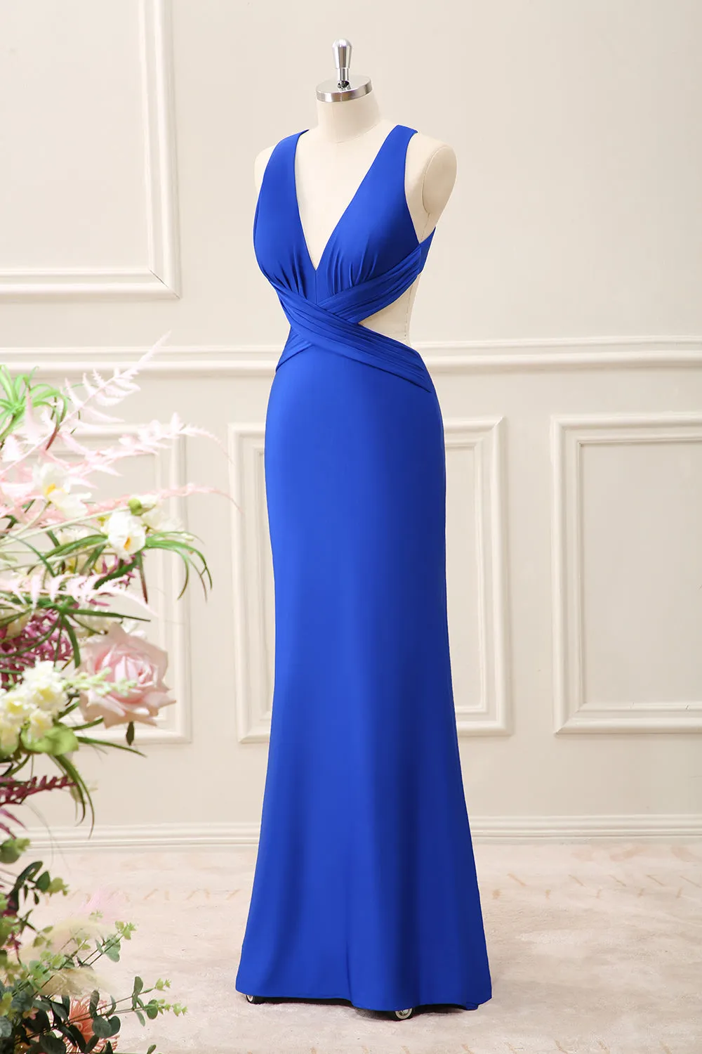 Royal Blue Cut Out V Neck Maxi Dress