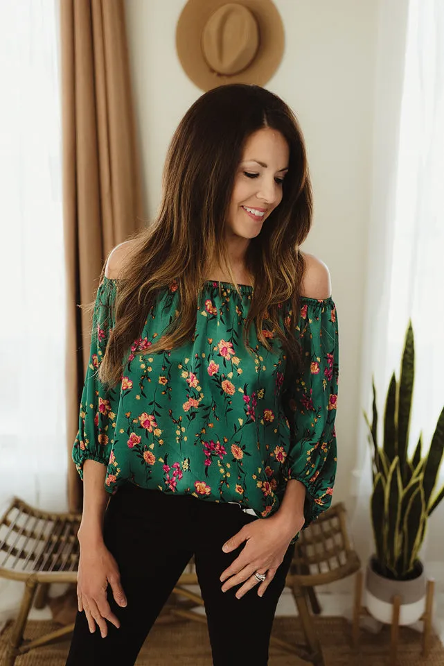 Satin Floral Off Shoulder