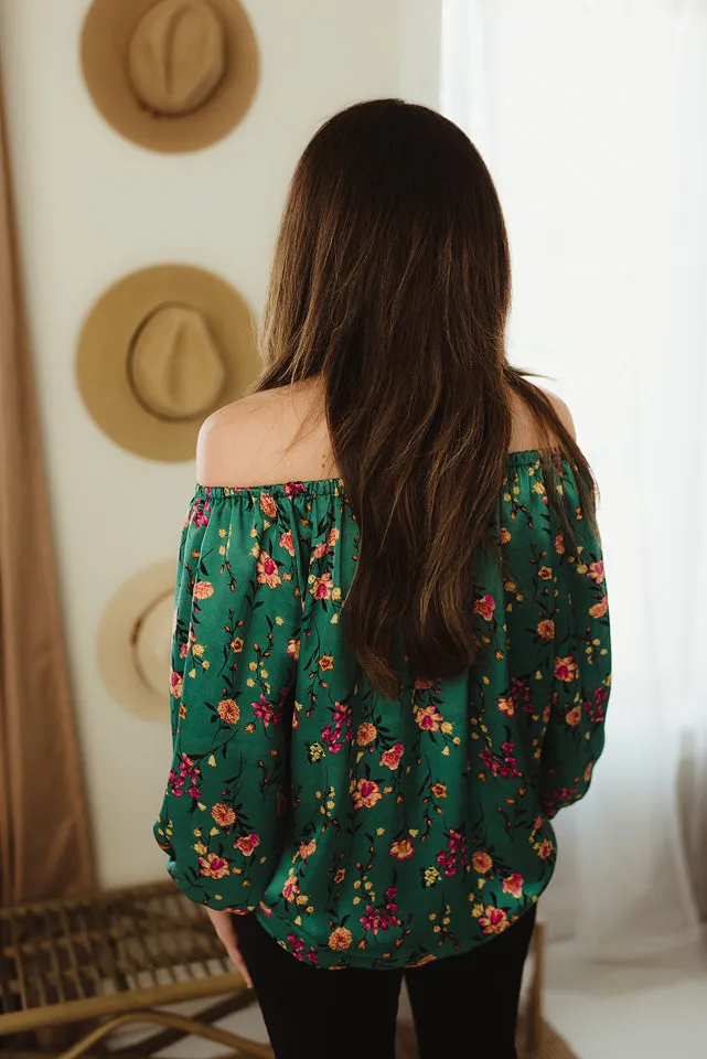 Satin Floral Off Shoulder