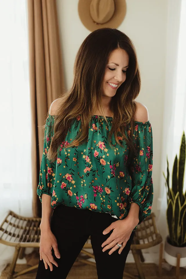 Satin Floral Off Shoulder