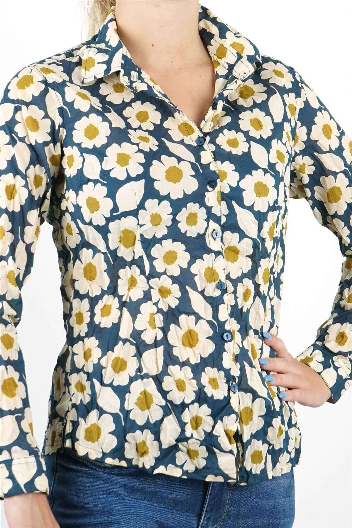 Seasalt Larissa Floral Print Long Sleeve Crinkle Shirts