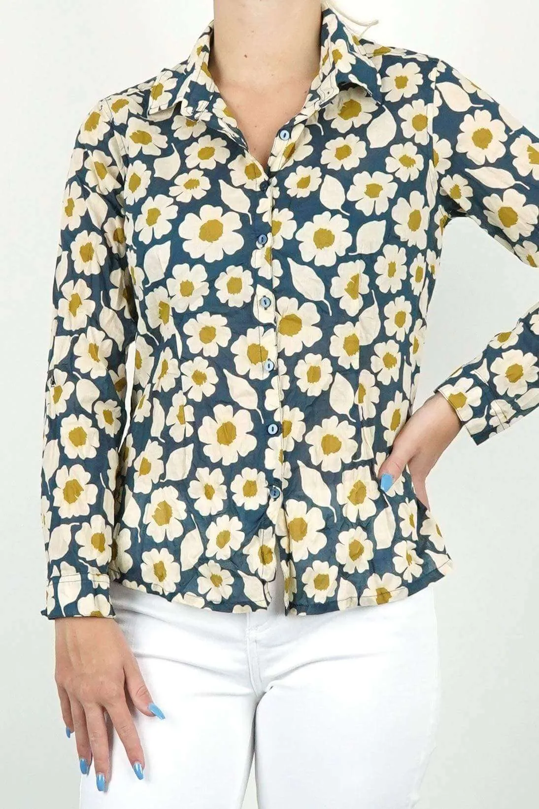 Seasalt Larissa Floral Print Long Sleeve Crinkle Shirts