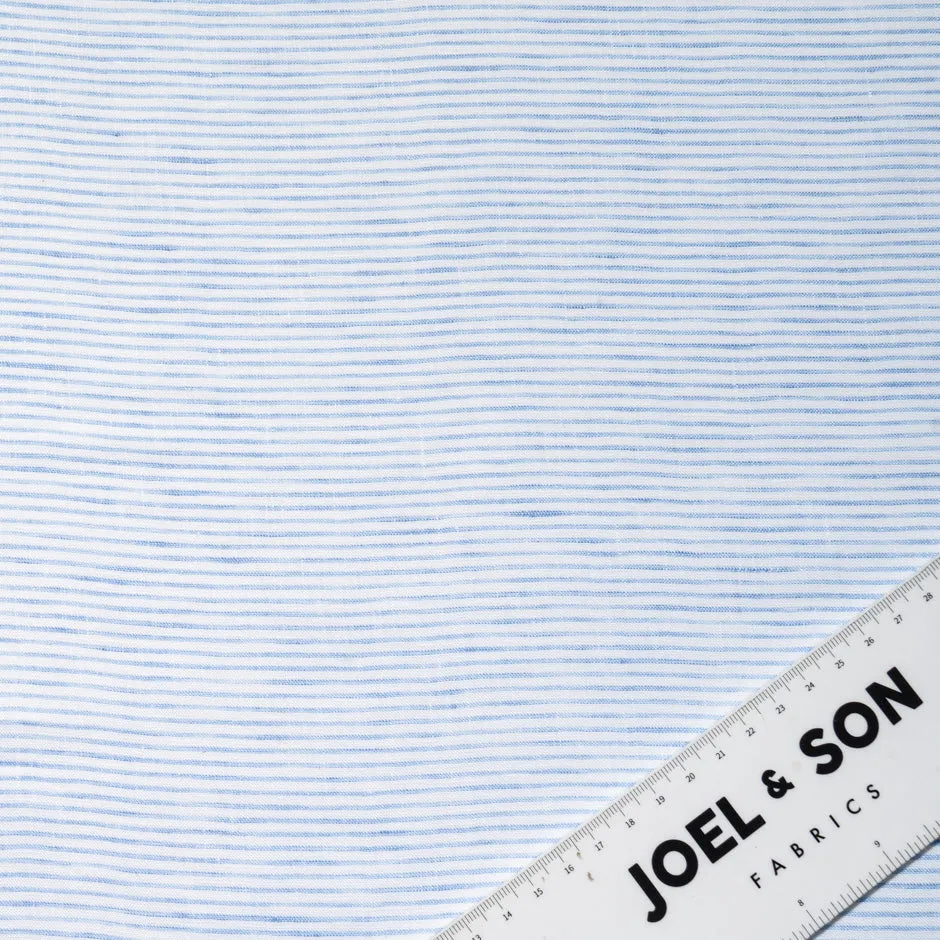 Sky Blue Horizontal Striped Pure Linen Shirting