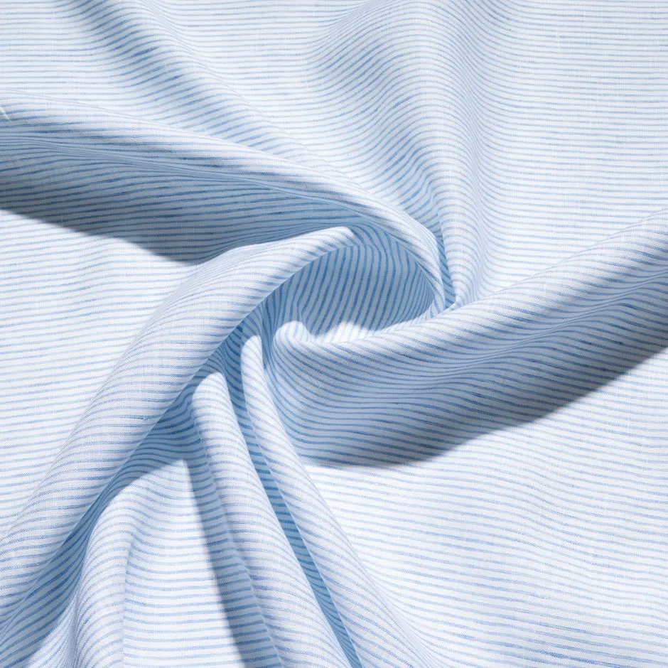 Sky Blue Horizontal Striped Pure Linen Shirting