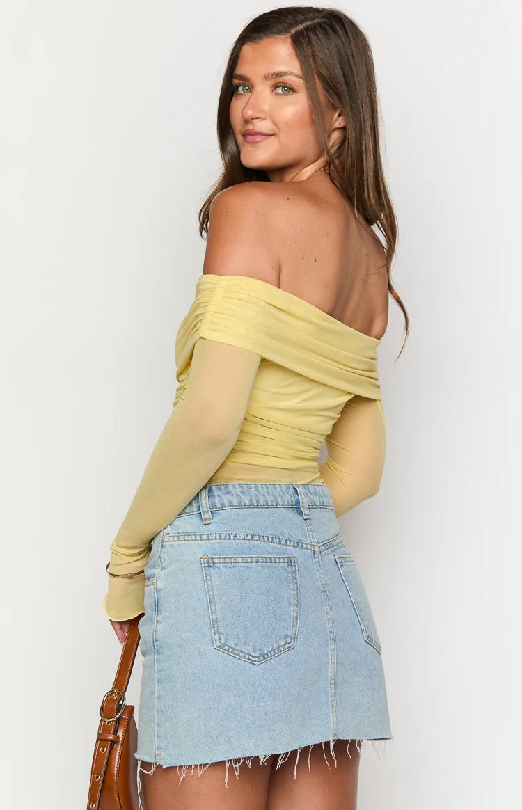 Sky Yellow Mesh Off Shoulder Top