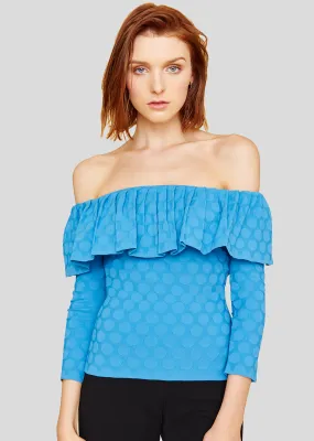 Solange - Polka Dot Bardot Ruffle Top