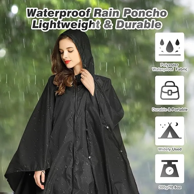 SOPPY Lightweight Waterproof Rain Poncho for Women Men, Windproof Reusable Ripstop Breathable Raincoat with Hood for Outdoor Activities Quick Dry Hooded Raincoat Free Size