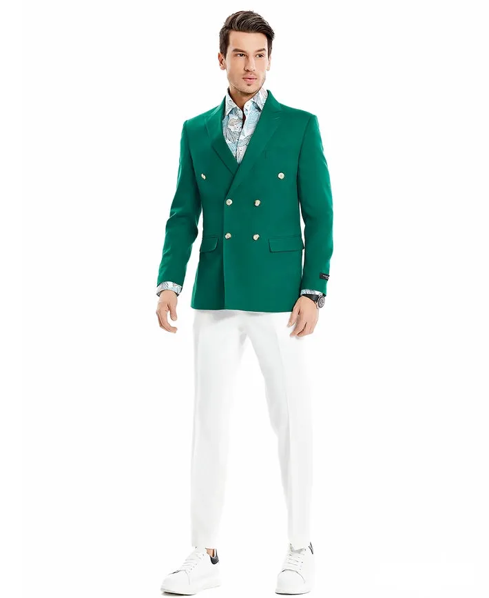 Sports Coat Jackets, Double Breasted Peak Lapel Suit, Green