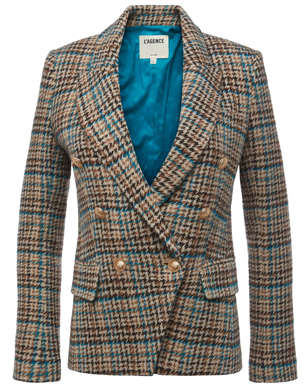 Tan and Teal Kenzie Double Breasted Blazer