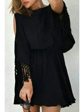 TastyHottie - Trendy Cut Out Fringed Chiffon Dress