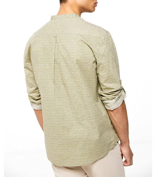 Textured Shirt With Mandarin Collar Dark Khaki