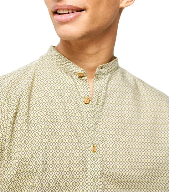 Textured Shirt With Mandarin Collar Dark Khaki