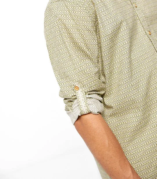 Textured Shirt With Mandarin Collar Dark Khaki