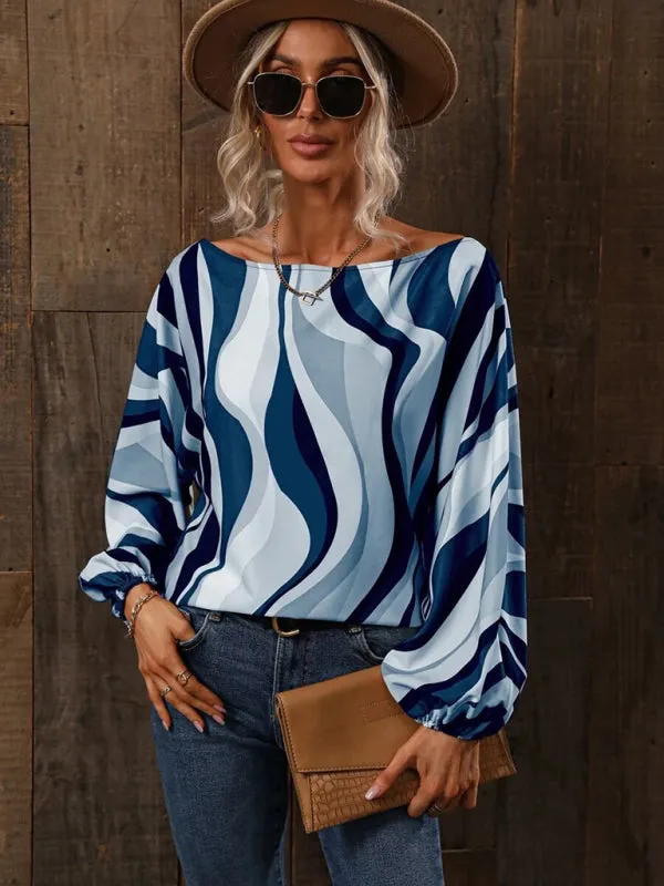 Trendy Off-Shoulder Monogram Print Top