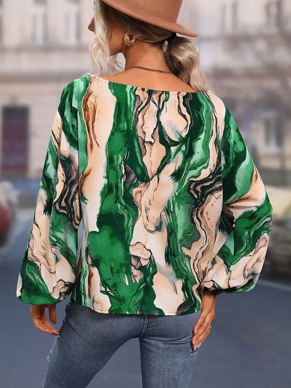 Trendy Off-Shoulder Monogram Print Top