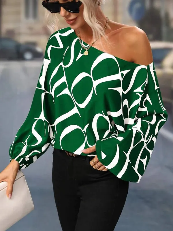 Trendy Off-Shoulder Monogram Print Top