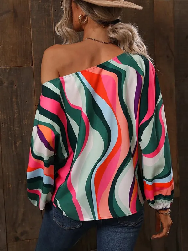 Trendy Off-Shoulder Monogram Print Top